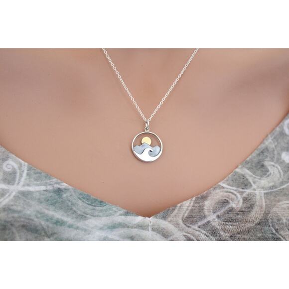 Silver Mountain and Ocean Charm with Bronze Sun Necklace - Picture 3 of 4